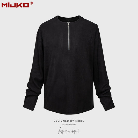 MIJKO Mens Jacket Zip Knitted Sweater