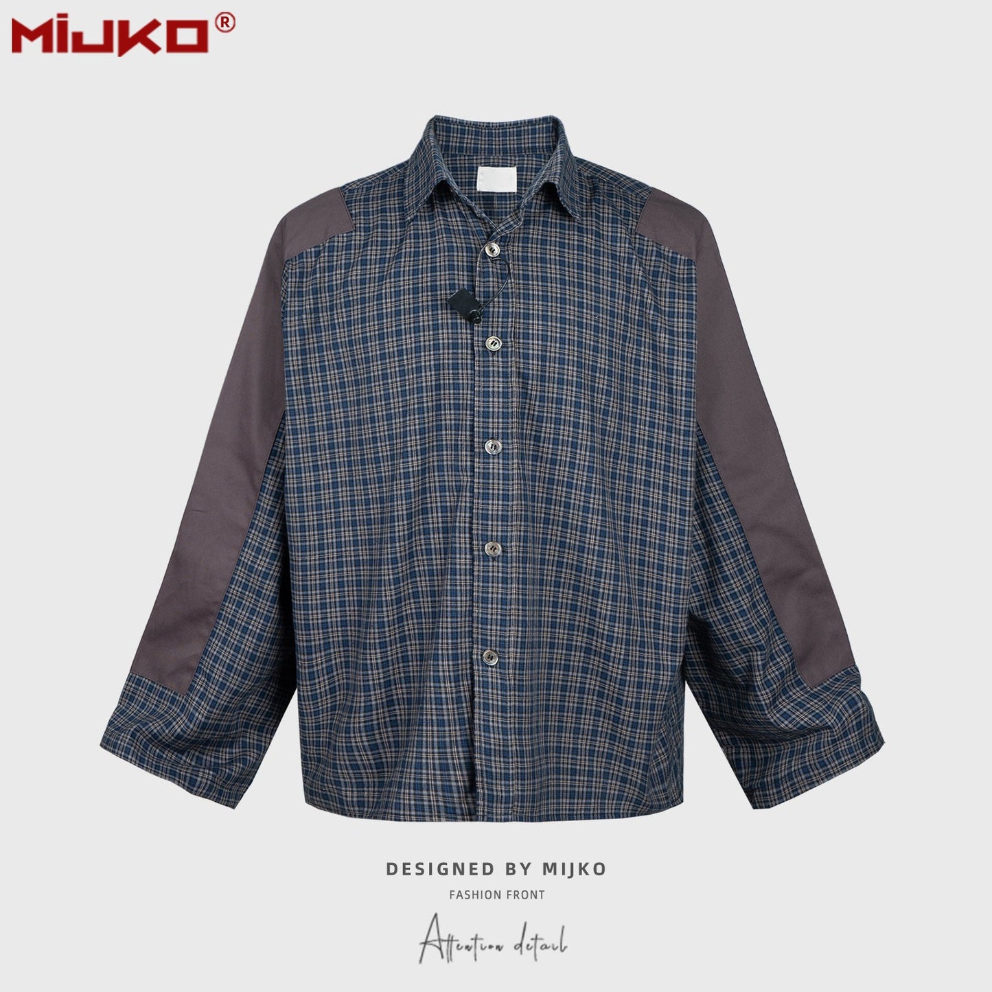 MIJKO Mens Jacket Spliced Plaid Jacket