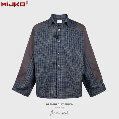 MIJKO Mens Jacket Spliced Plaid Jacket