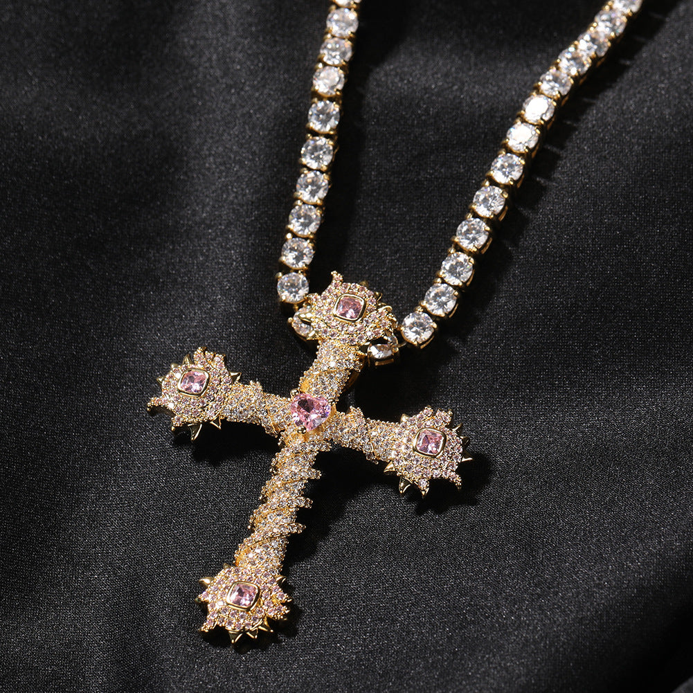 Jewelry Cross Pendant Necklace Copper Gold Plated Diamond Necklace Crosses Spectrum St. Valentine's Royalty