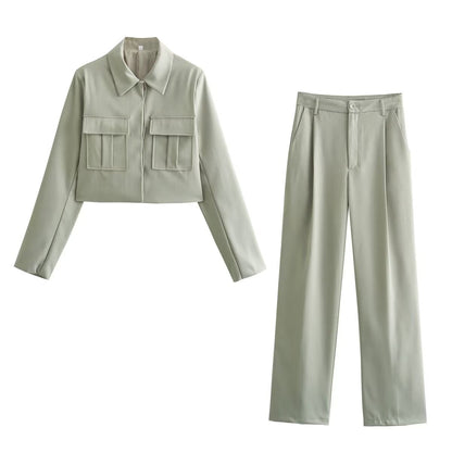 Women Pants Spring Short Jacket Casual Trousers Suit