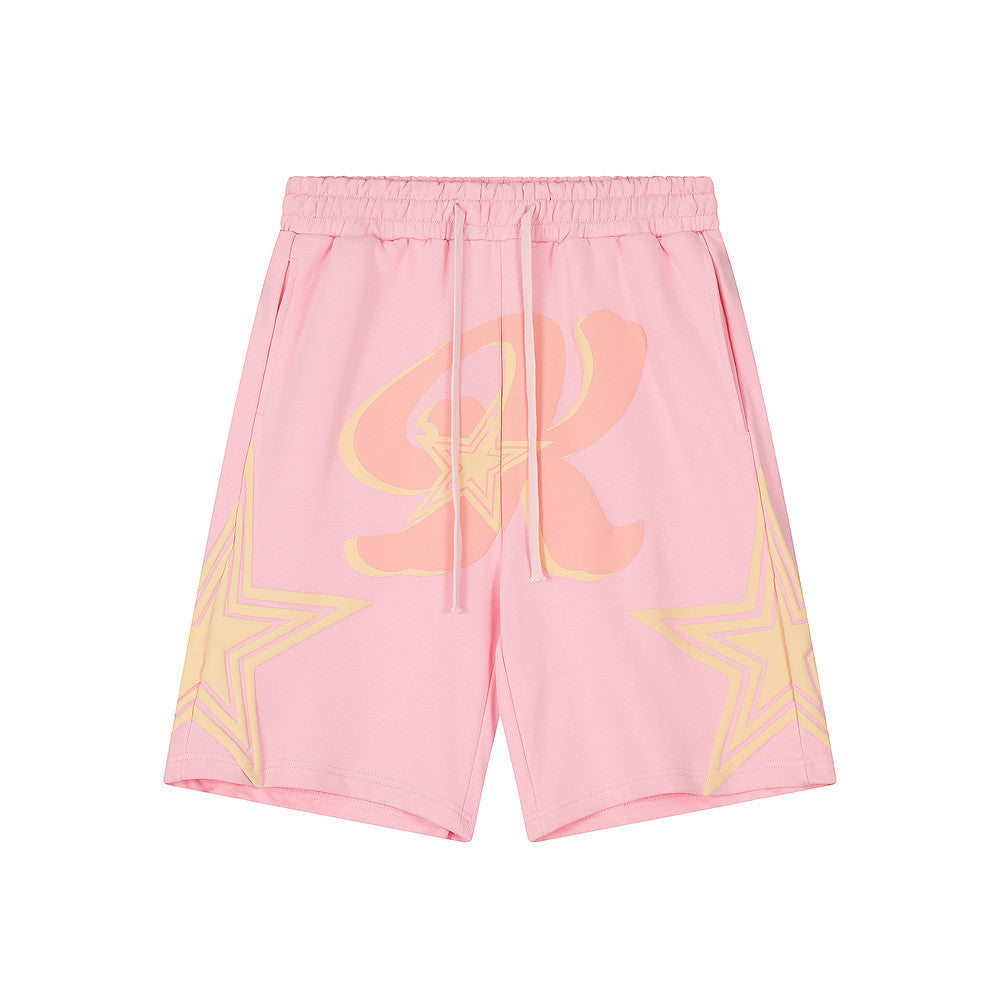 Men Shorts Five-Pointed Star Loose Summer Elastic Waist Leisure Sports