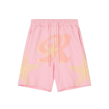 Men Shorts Five-Pointed Star Loose Summer Elastic Waist Leisure Sports