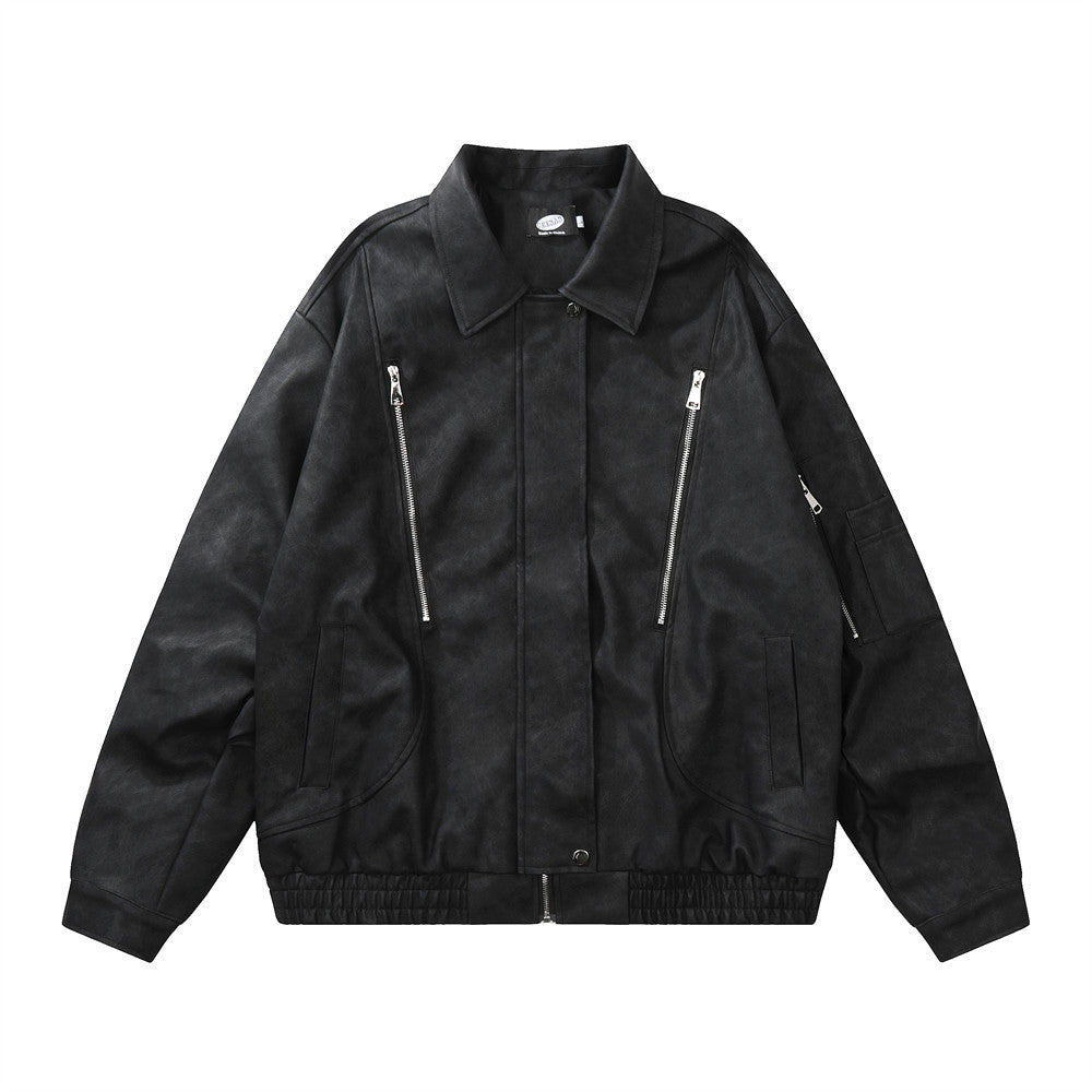 Men Jacket Coat Vintage Motorcycle Clothing Leather Coat Zipper Pilot PU Leather Jacket