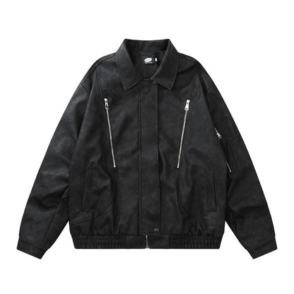 Men Jacket Coat Vintage Motorcycle Clothing Leather Coat Zipper Pilot PU Leather Jacket