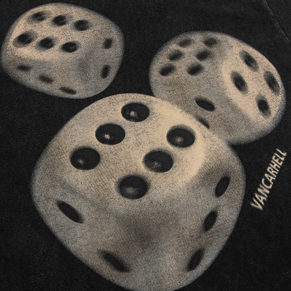 Men Long Sleeve T-Shirt Dice Printing Worn Looking Washed-out