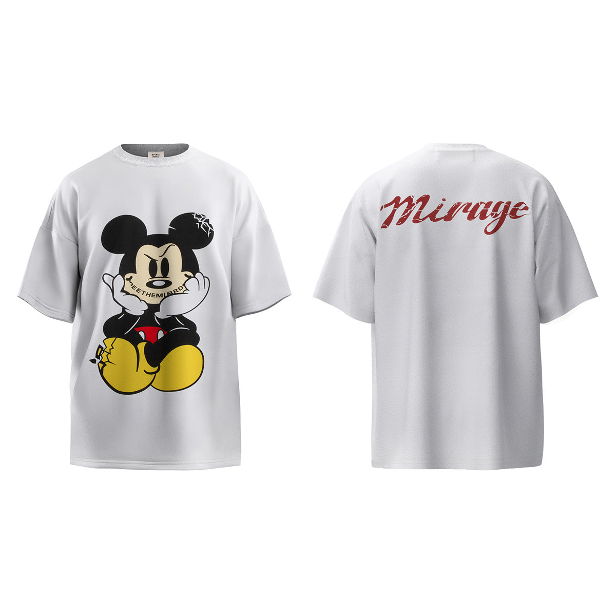Unisex T-Shirts SEE THE MIRAGE Mickey Cartoon Print Distressed Loose T-Shirt