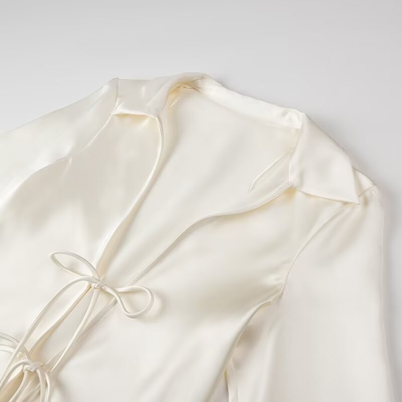 Women Tops Summer Lace-up Shirt V-neck Top