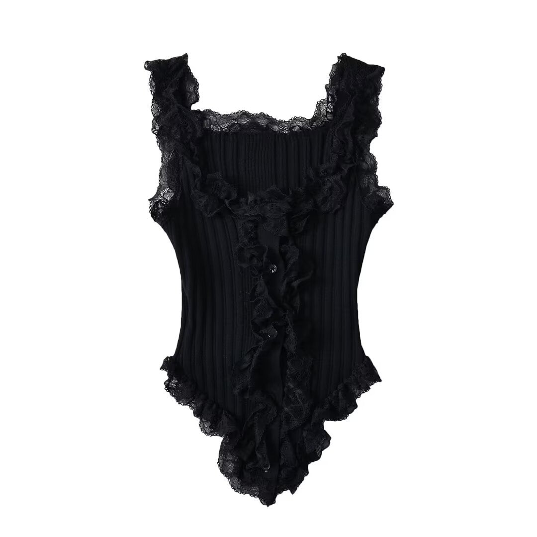 Women Tops Summer Lace Knitted Vest Slim Top