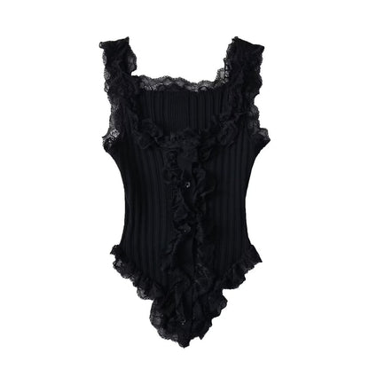 Women Tops Summer Lace Knitted Vest Slim Top