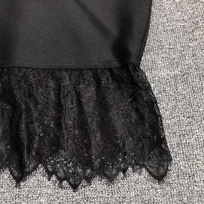 Women Evening Dress Fall/Winter Sexy Lace Cutout Slim Fit Bandage One-Piece Dress