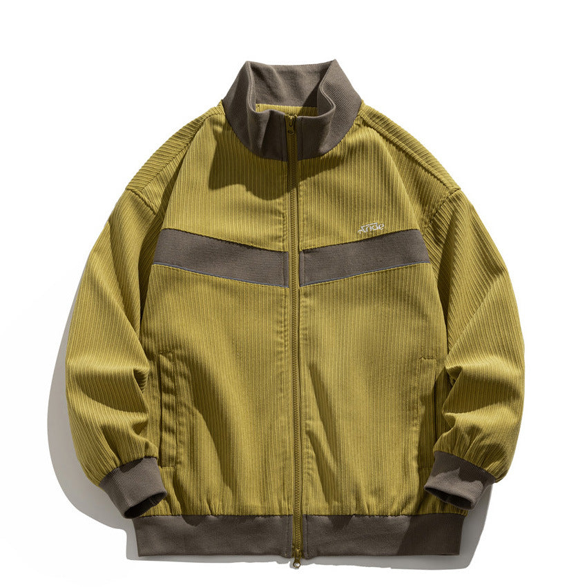 Men Jacket Coat Color Contrast Patchwork Baggy Coat Men's Spring and Autumn Leisure Flight Jacket