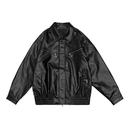 Men Jacket Coat Motorcycle Clothing Leather Coat Men's Loose Pu Leather Jacket Spring and Autumn