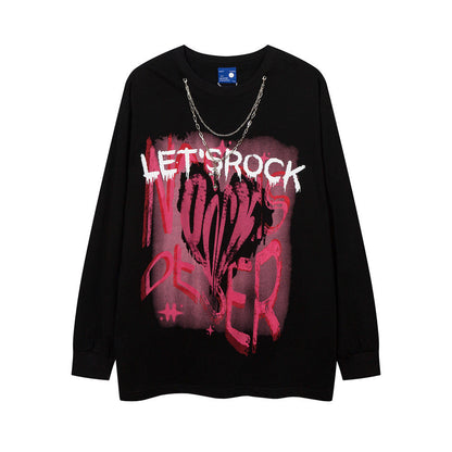 Men Long Sleeve T-Shirt Hip Hop Graffiti Necklace Personalized Design
