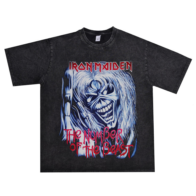 Rock Star T Shirt Iron Maiden Band Rock Retro Distressed T-shirt Loose