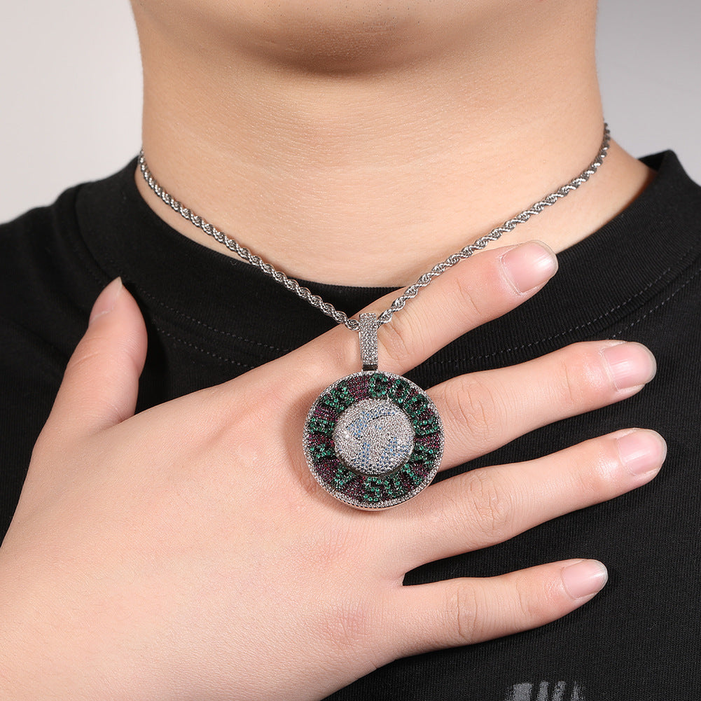 Jewelry Rotatable AFGK Earth Pendant Ma Siwei Full Diamond Tide Necklace Dog Tags rapper Spectrum