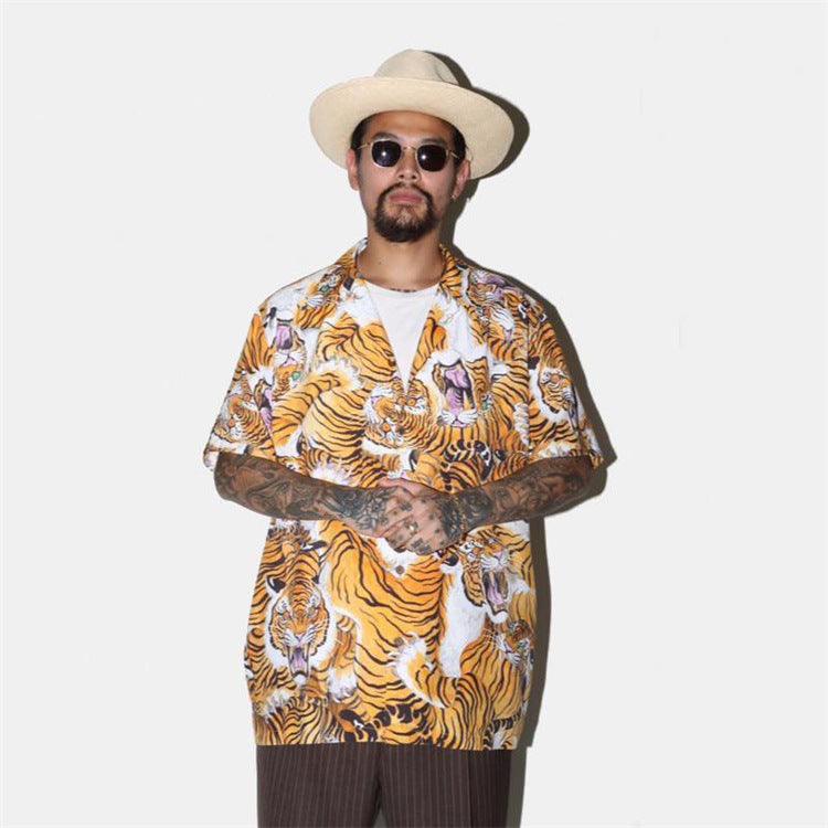 GUILTYPARTIES TIGER Shirts Tiger print casual short-sleeved shirt