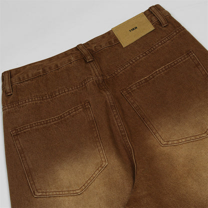 Men Jeans Ripped Distressed Loose Casual Straight Wide Leg