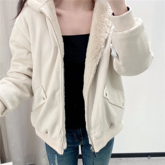 Women Cotton Coat Velvt Plush Hooded Sweater