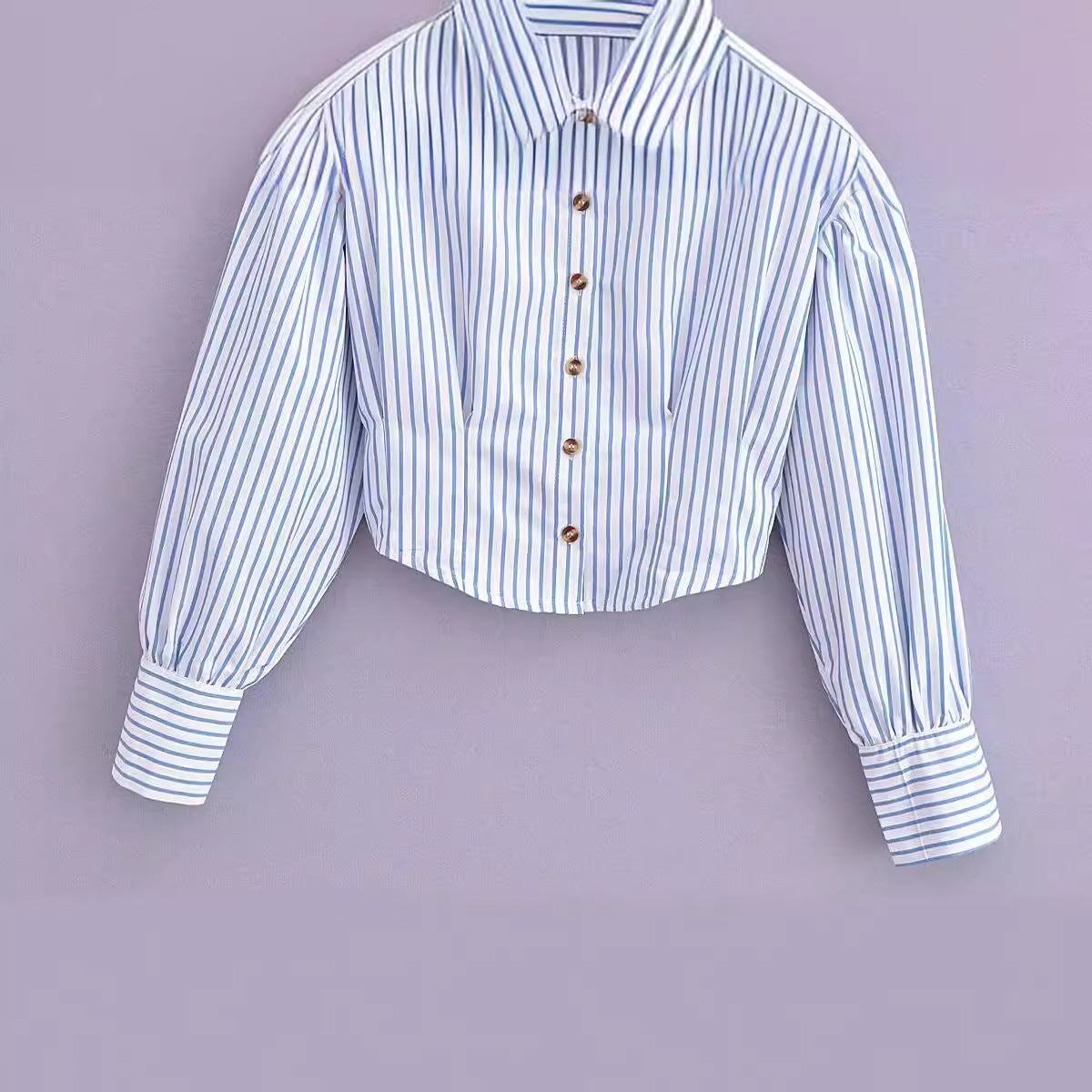 Women Tops Summer Stripes Cropped Shirt Lapel Single Breasted Cropped Top