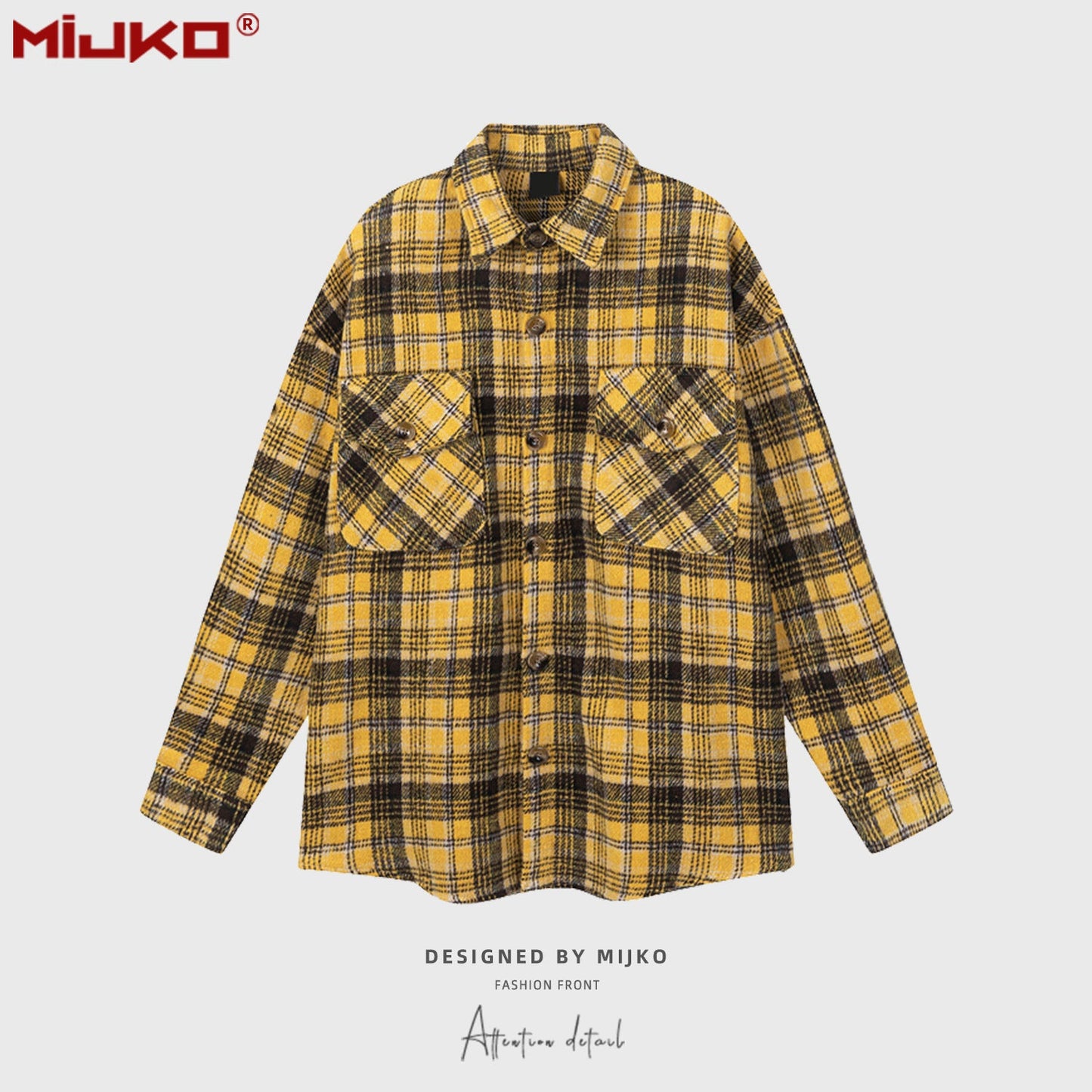 MIJKO Mens Jacket Plaid Multicolor Mainstream Fashion Jacket