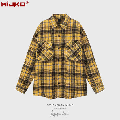 MIJKO Mens Jacket Plaid Multicolor Mainstream Fashion Jacket