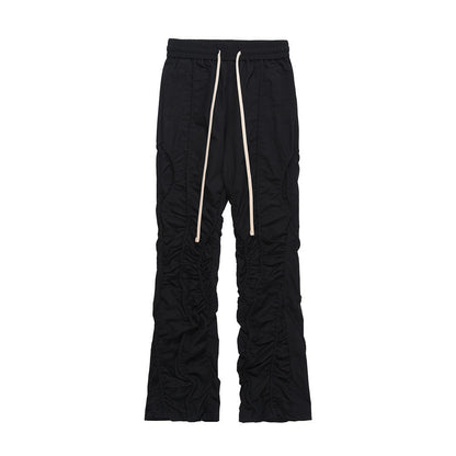 Men Sweatpants Pleated Slightly Flared Casual Pants Loose-Fitting Wide-Leg Trousers