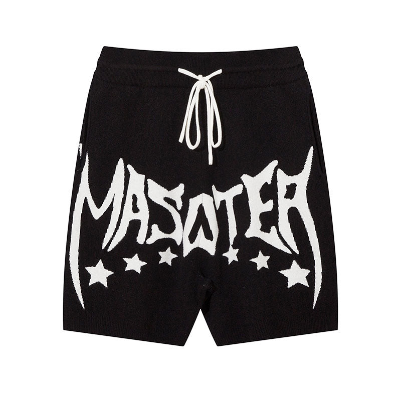 Men Shorts Retro Alphabet Jacquard Knitted Sports Shorts