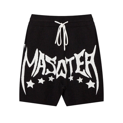 Men Shorts Retro Alphabet Jacquard Knitted Sports Shorts