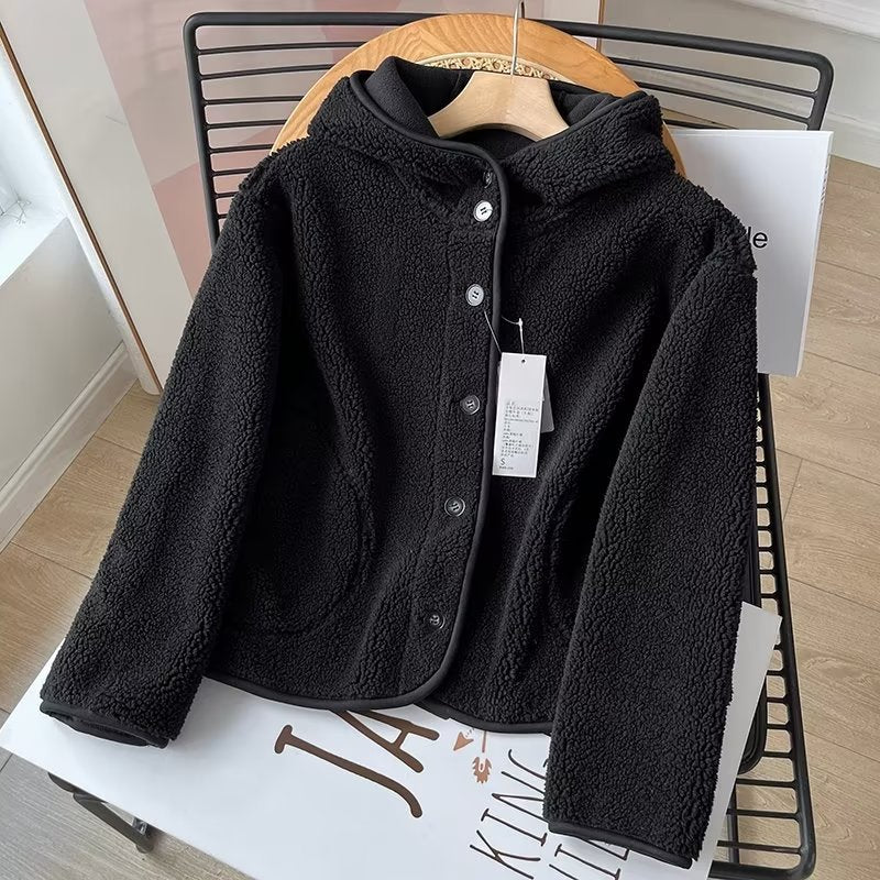 Women Cotton Coat College Wind Windproof Polar Fleece Casual Loose