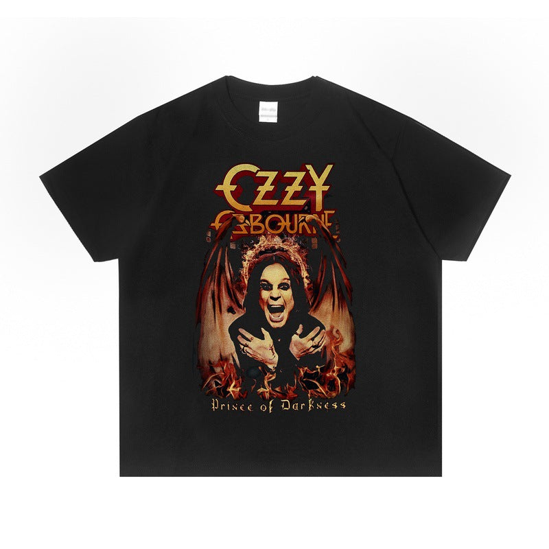 Rock Star T Shirt Singer  Ozzy Osbourne Washed Distressed T-shirt Short Sleeve Loose