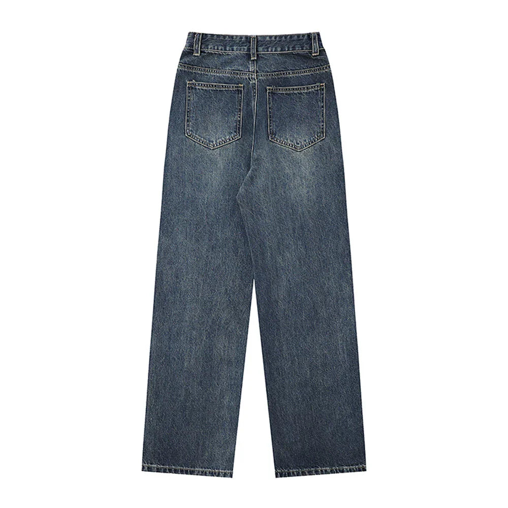 Women Pants Ripped Jeans Loose Straight Wide Leg Pants Trousers