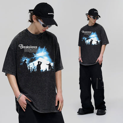 Vintage T-shirts BREAKSILENCE American washed and old summer short-sleeved t-shirts