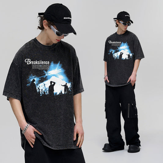 Vintage T-shirts BREAKSILENCE American washed and old summer short-sleeved t-shirts