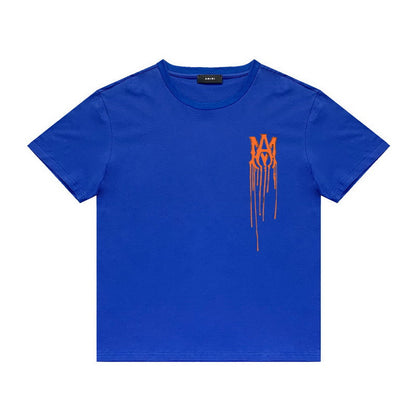 Amiri T Shirt Orange Printed Casual Hip Hop High Street round Neck Short Sleeve T-shirt