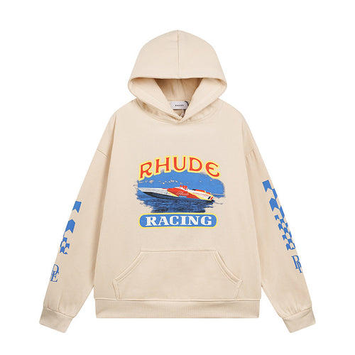 Rhude Hoodie Speedboat Plaid Sleeve Print Hooded Sweater
