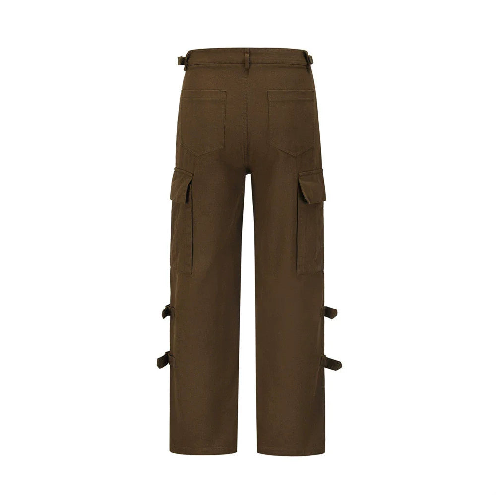 Men Sweatpants Vintage Large Pocket Overalls Loose Casual Straight-Leg Wide Leg Pants Trousers
