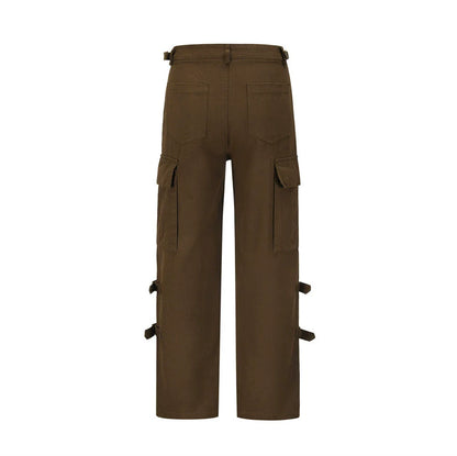 Men Sweatpants Vintage Large Pocket Overalls Loose Casual Straight-Leg Wide Leg Pants Trousers