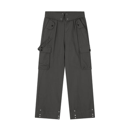 Men Sweatpants Multi-Pocket Straight Casual Loose-Fitting Wide-Leg Trousers