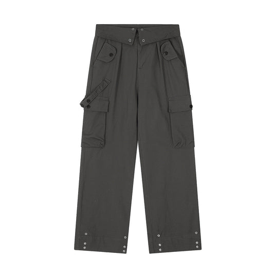 Men Sweatpants Multi-Pocket Straight Casual Loose-Fitting Wide-Leg Trousers