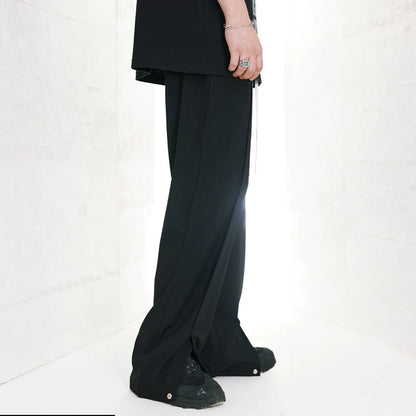 Men Sweatpants Straight Trousers Men's Loose Solid Color Wide-Leg Draggle-Tail Trousers