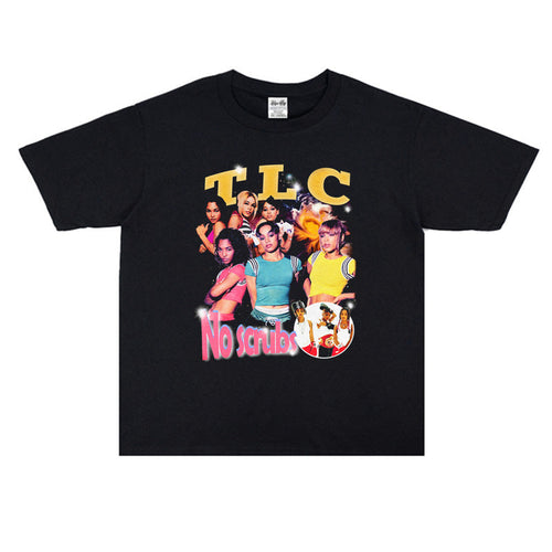 Rock Star T Shirt Tlc Band No Scrubs R & B Personality Street Printed Crew Neck T-shirt Short Sleeves Loose Cotton