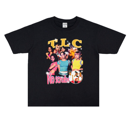 Rock Star T Shirt Tlc Band No Scrubs R & B Personality Street Printed Crew Neck T-shirt Short Sleeves Loose Cotton