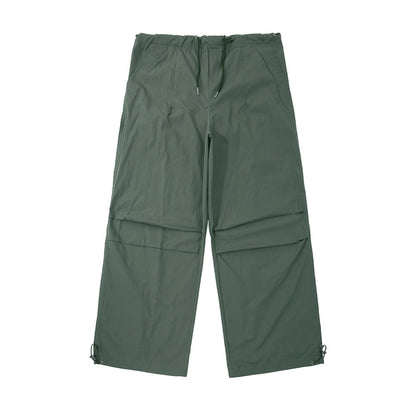 Men Sweatpants Retro Overalls Men's Solid Color Wide Leg Mop Pants Loose Casual Drawstring Ankle-Tied Trousers