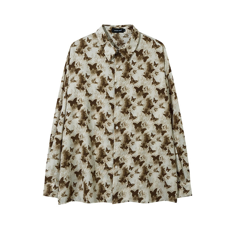 Unisex Vintage Shirt Butterfly Long Sleeve Shirt Jacket