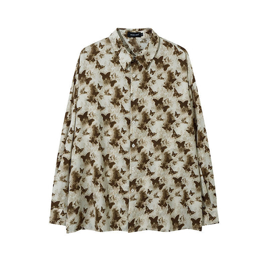 Unisex Vintage Shirt Butterfly Long Sleeve Shirt Jacket
