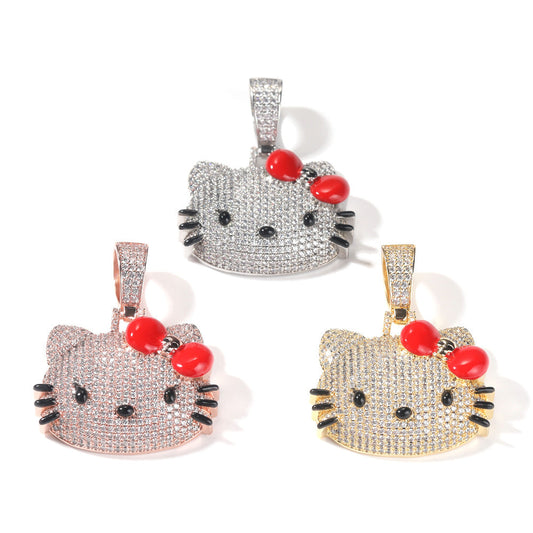 Jewelry Cute Cartoon Cat Zircon Pendant Gold Hip Hop St. Valentine's Hello Katie Spectrum Animal