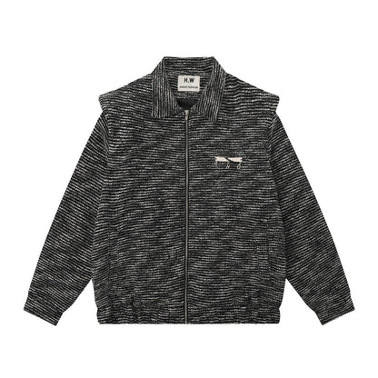 Men Jacket Coat Vintage Weave Padded Shoulder Coat Loose Lapels Jacket Autumn and Winter