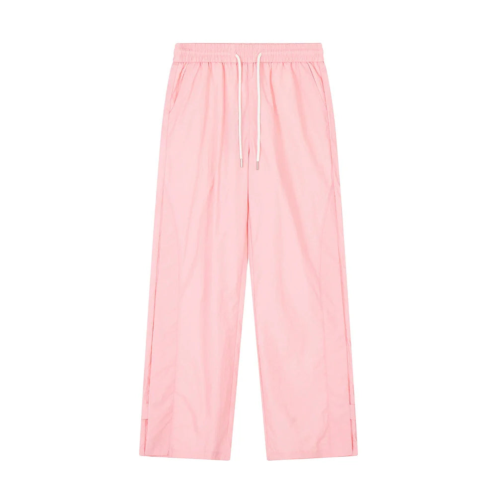 Men Sweatpants Solid Color Casual Straight Trousers Loose Wide-Leg Overalls
