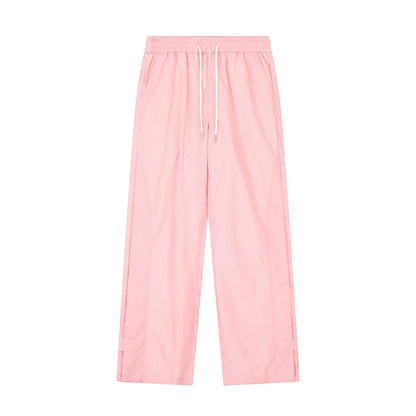 Men Sweatpants Solid Color Casual Straight Trousers Loose Wide-Leg Overalls